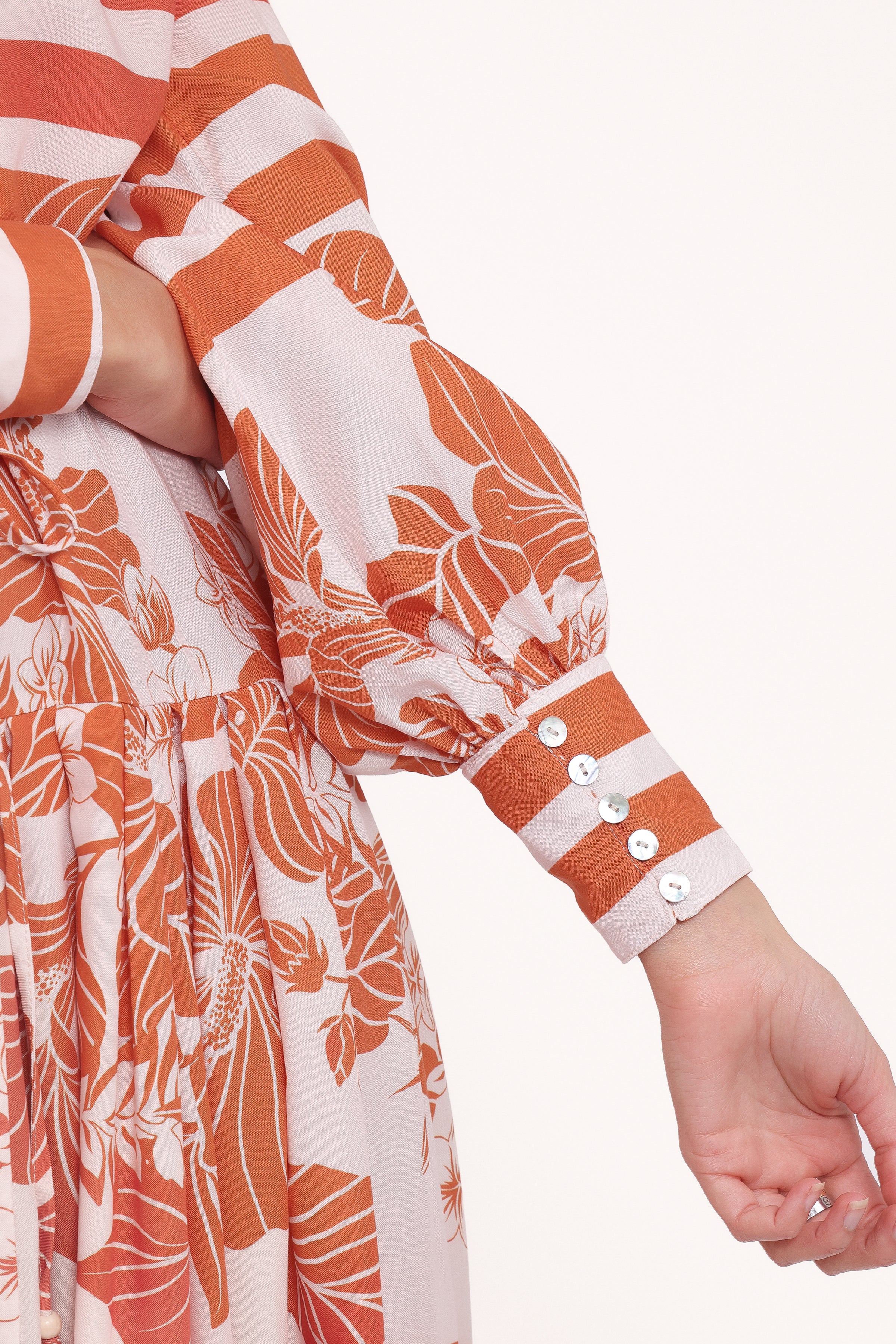 Jules Long Sleeve Dress - White/Orange
