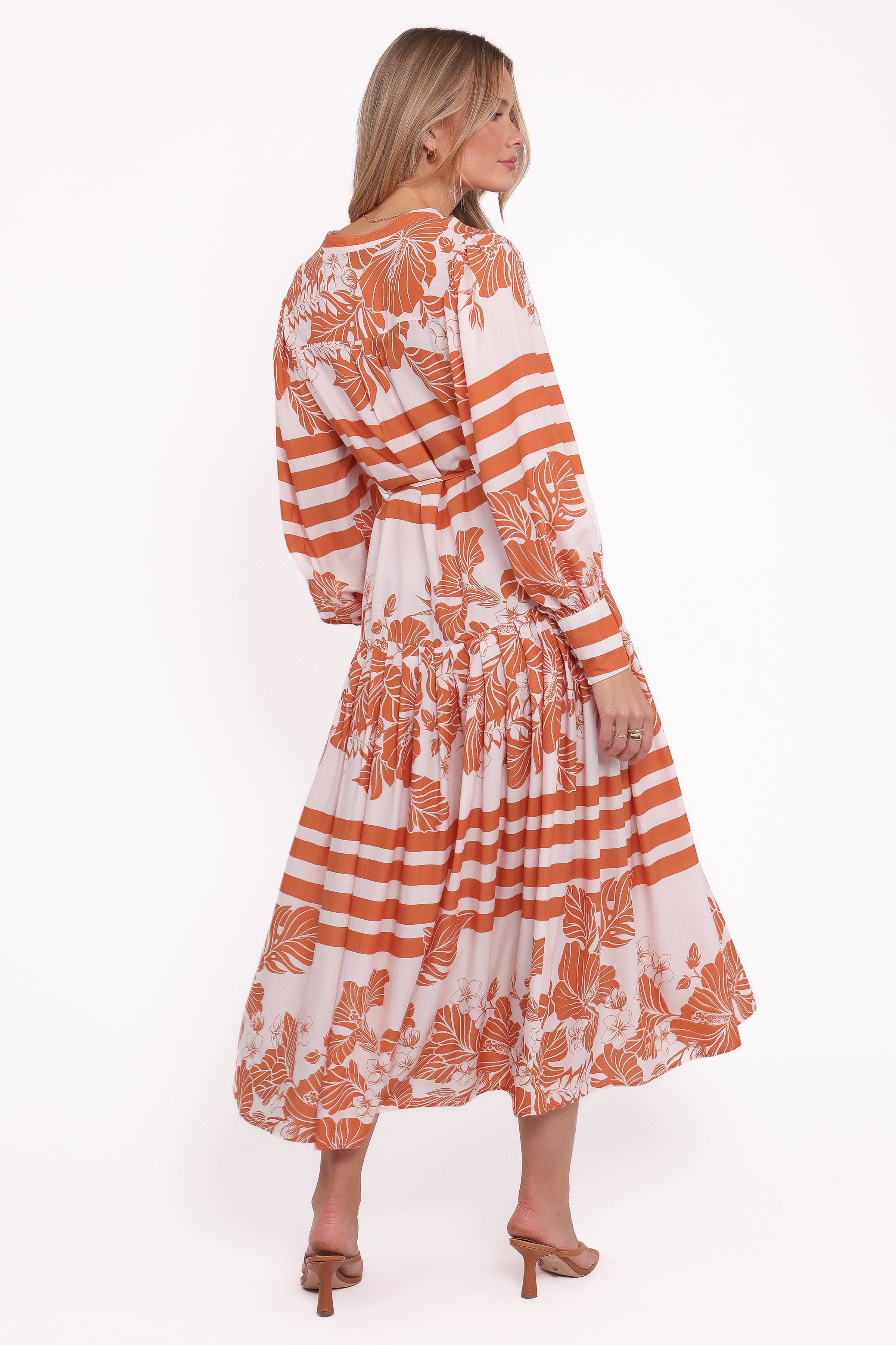 Jules Long Sleeve Dress - White/Orange