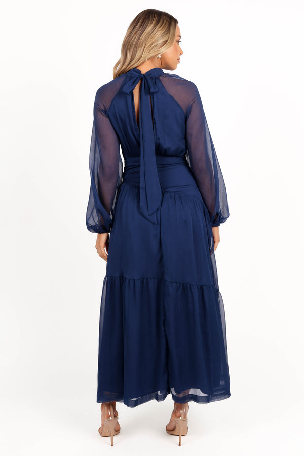 Julip Sheer Long Sleeve Maxi Dress - Navy