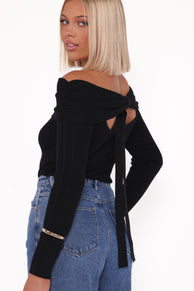 Junia Tie Back Knit Top - Black