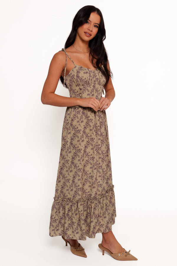 Karie Midi Dress - Olive/Dark Purple