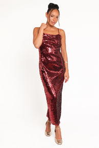 Karley Sequin Maxi Dress - Burgundy