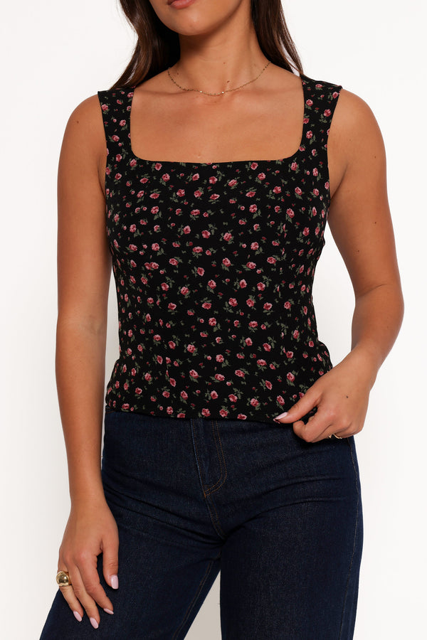 Katya Square Neck Top - Rosette Ditsy