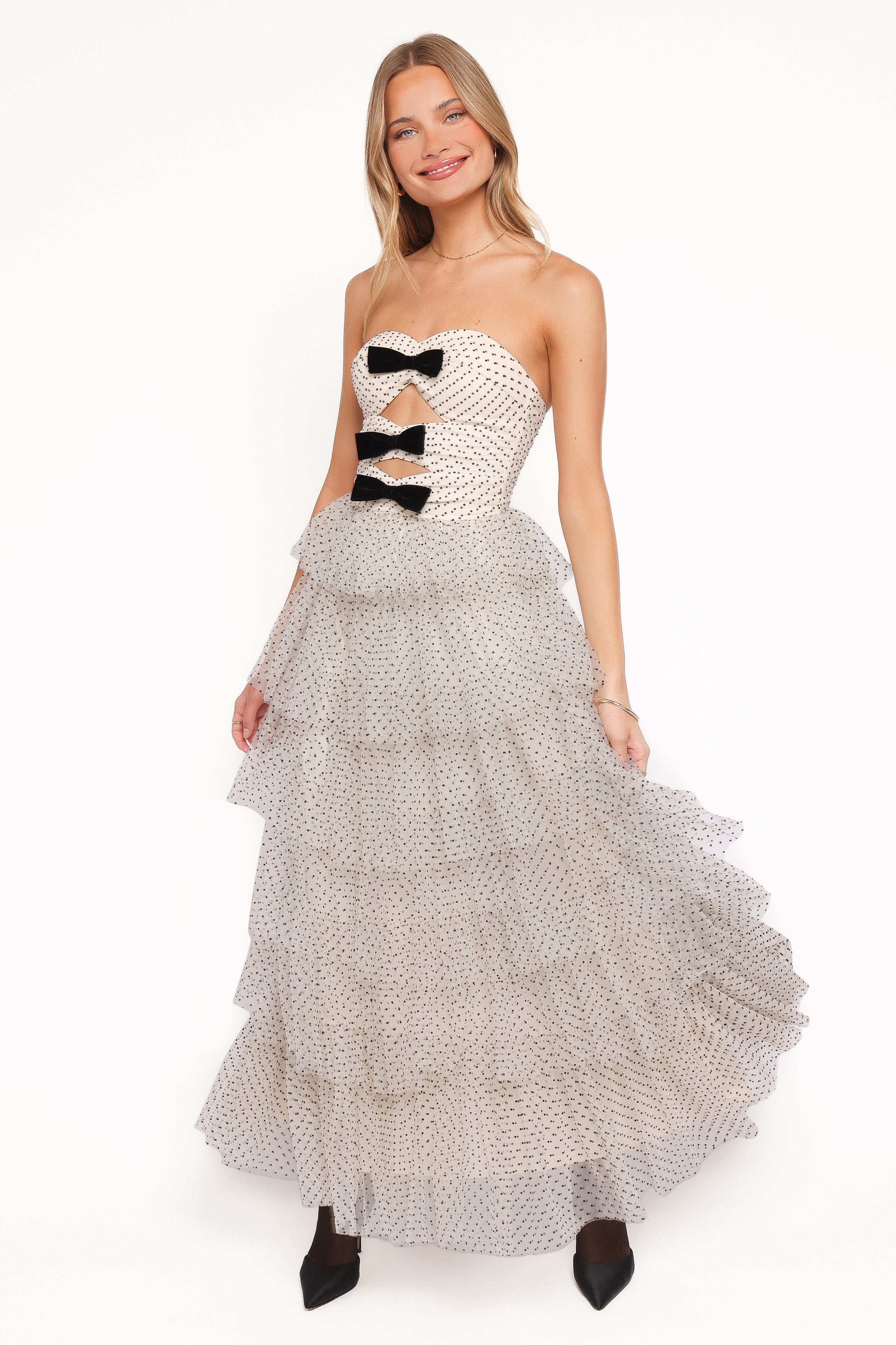 Kelari Strapless Midi Dress - Cream Polka Dot