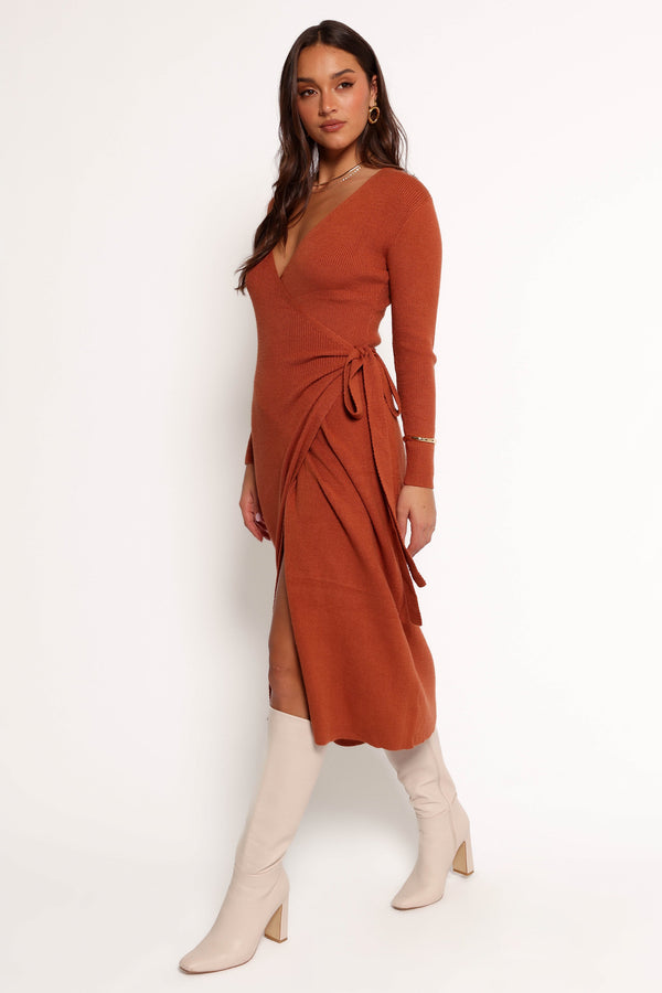 Kellan Wrap Midi Dress - Bronze