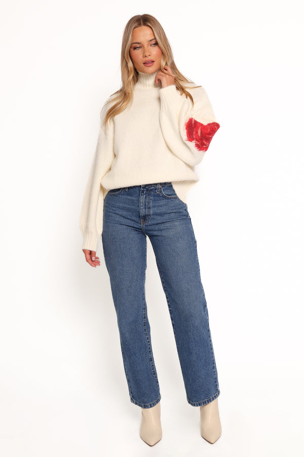 Kelso Flower Embroidery Knit Sweater - Cream