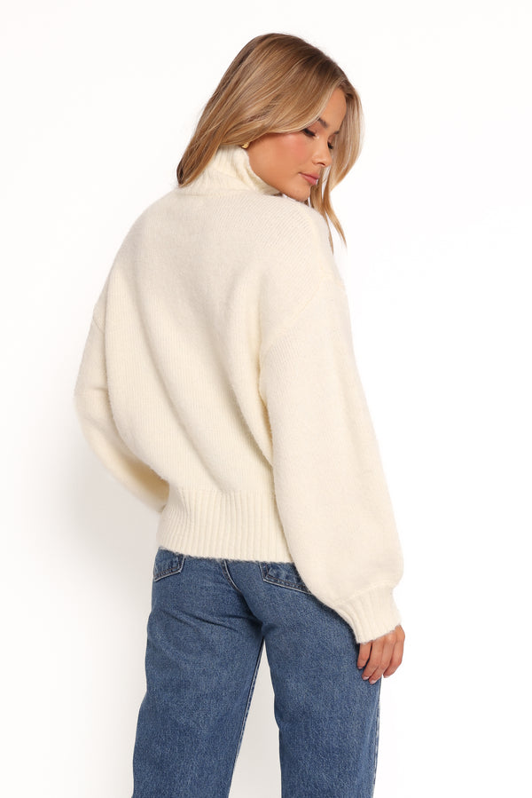 Kelso Flower Embroidery Knit Sweater - Cream