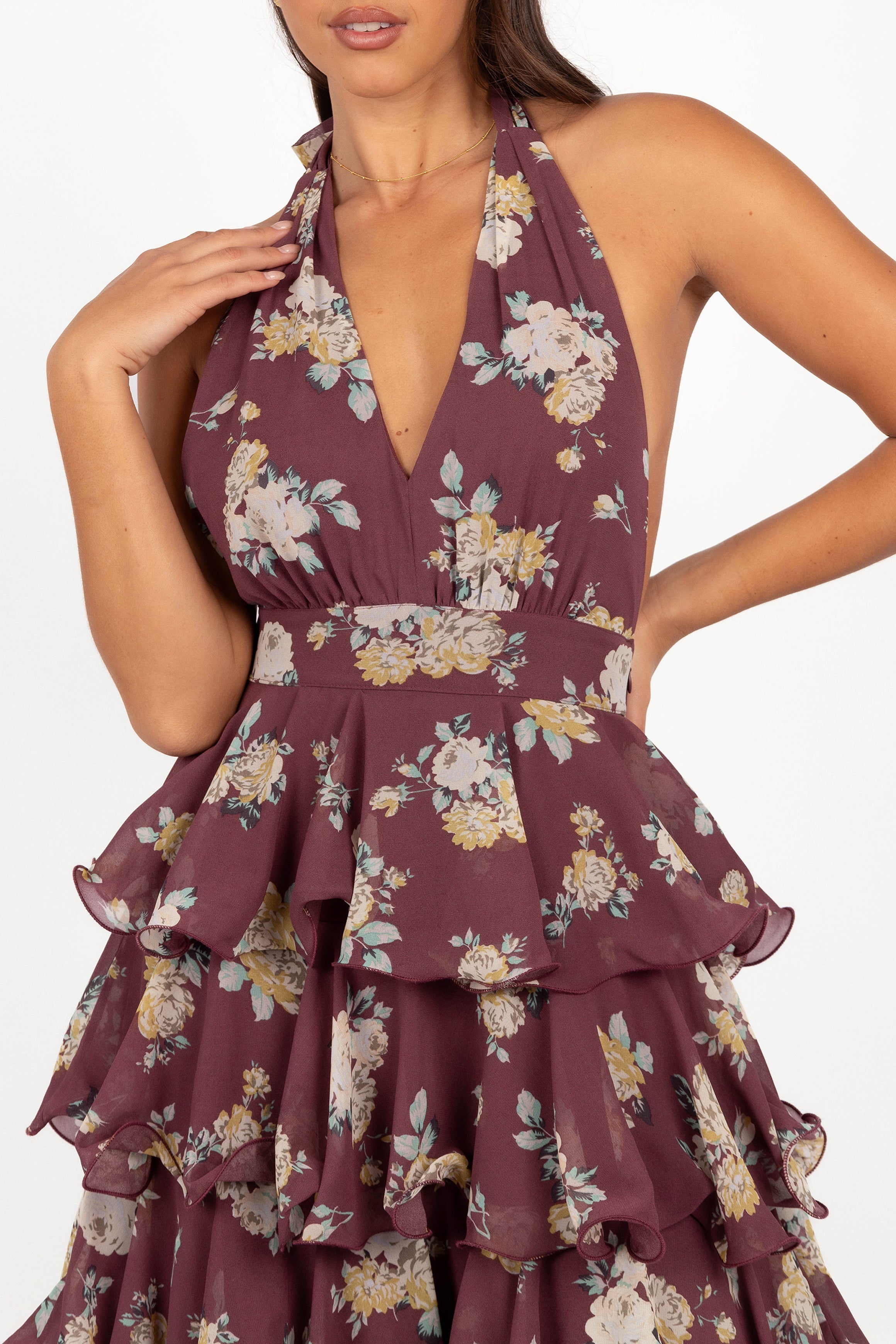 Kendall Maxi Halterneck Dress Dark Wine Petal Pup USA