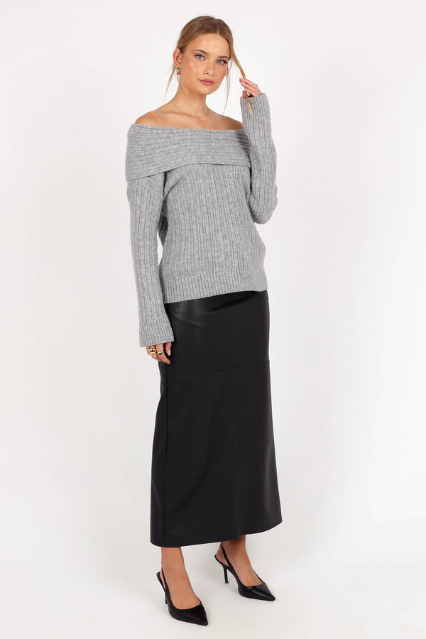 Kenny Off Shoulder Knit Sweater - Grey