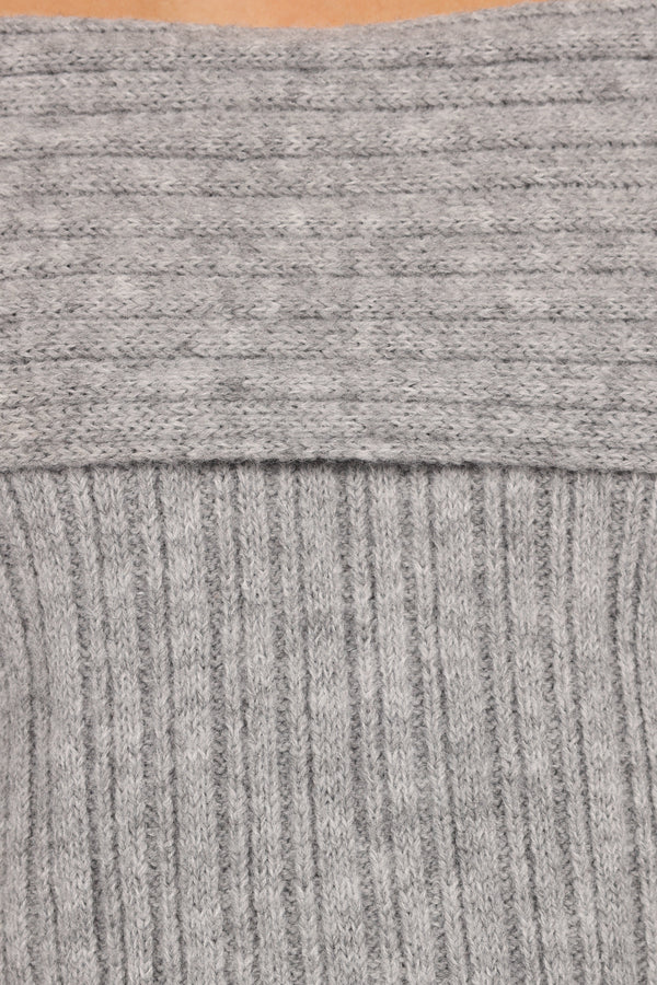 Kenny Off Shoulder Knit Sweater - Grey