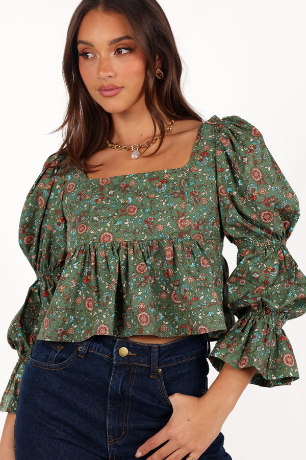 Kenny Top - Green Paisley Floral