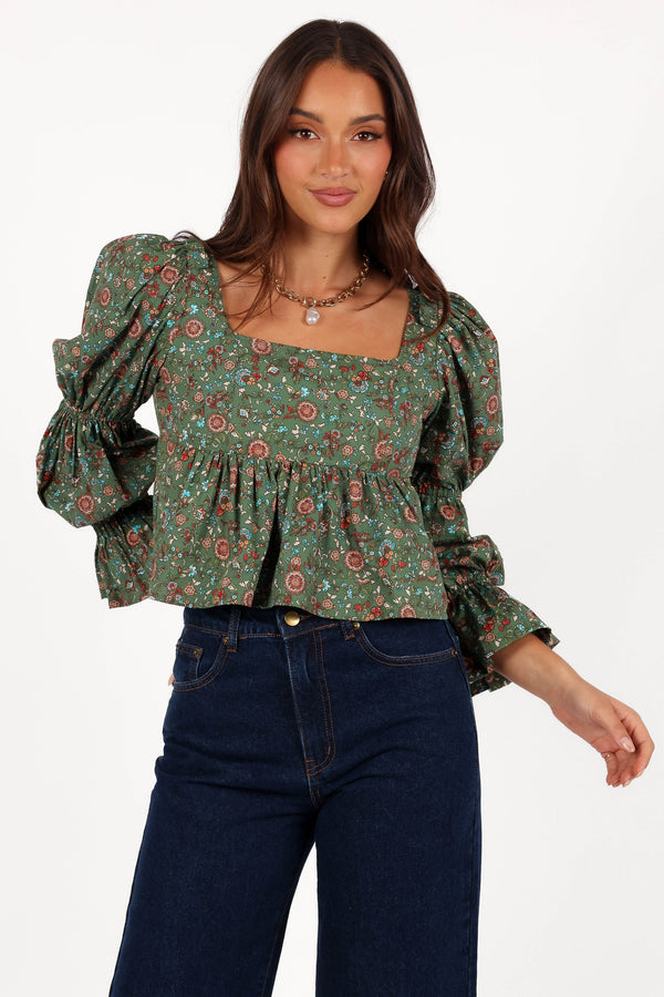 Kenny Top - Green Paisley Floral