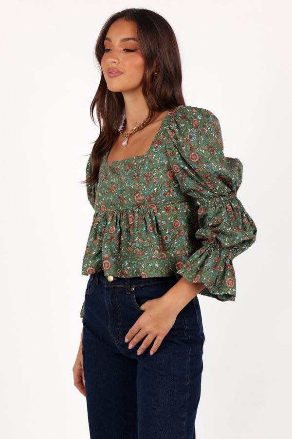 Kenny Top - Green Paisley Floral