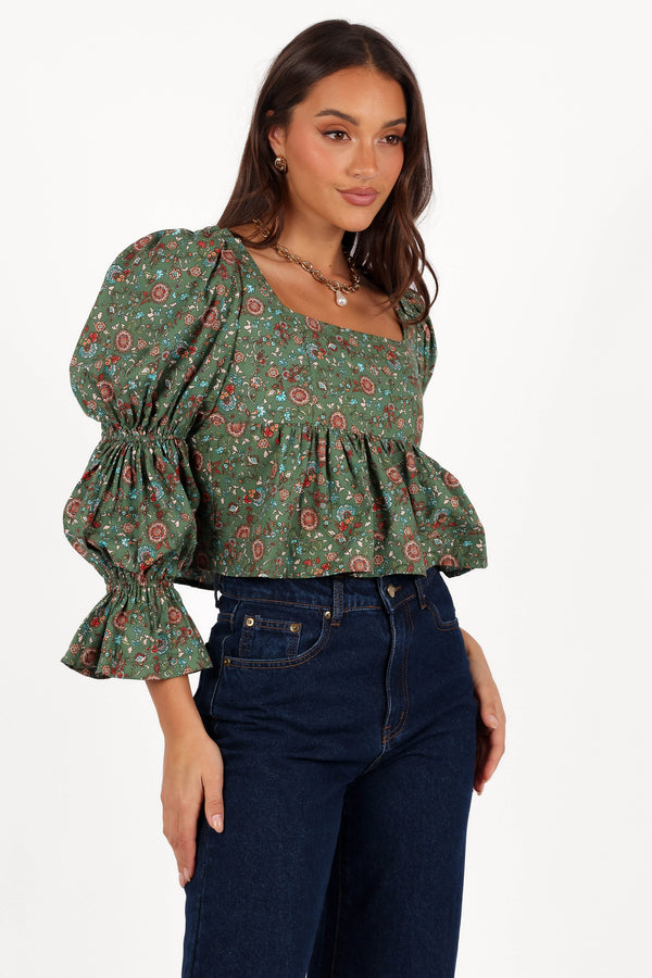 Kenny Top - Green Paisley Floral