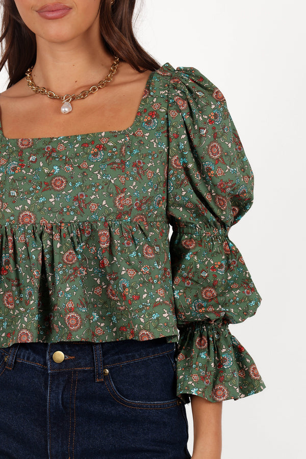 Kenny Top - Green Paisley Floral