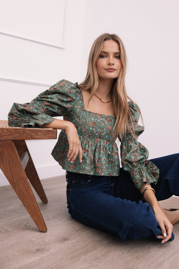 Kenny Top - Green Paisley Floral