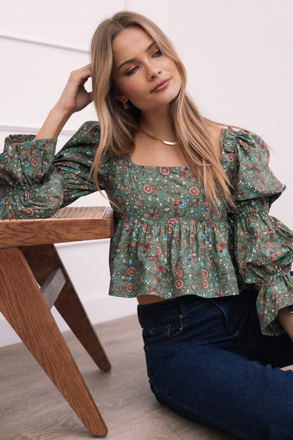 Kenny Top - Green Paisley Floral