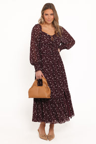 Keziah Long Sleeve Maxi Dress - Burgundy Floral