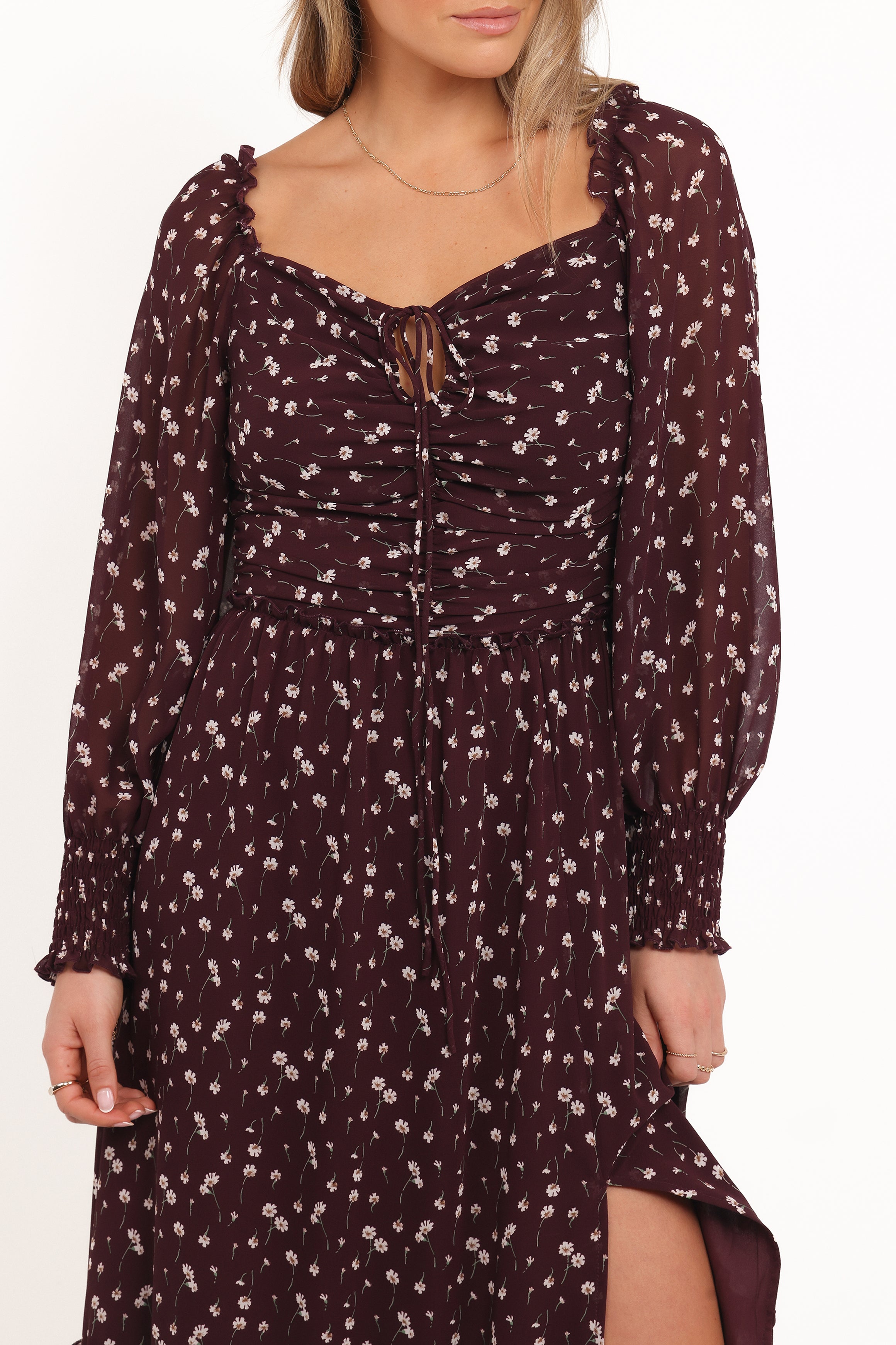 Keziah Long Sleeve Maxi Dress - Burgundy Floral