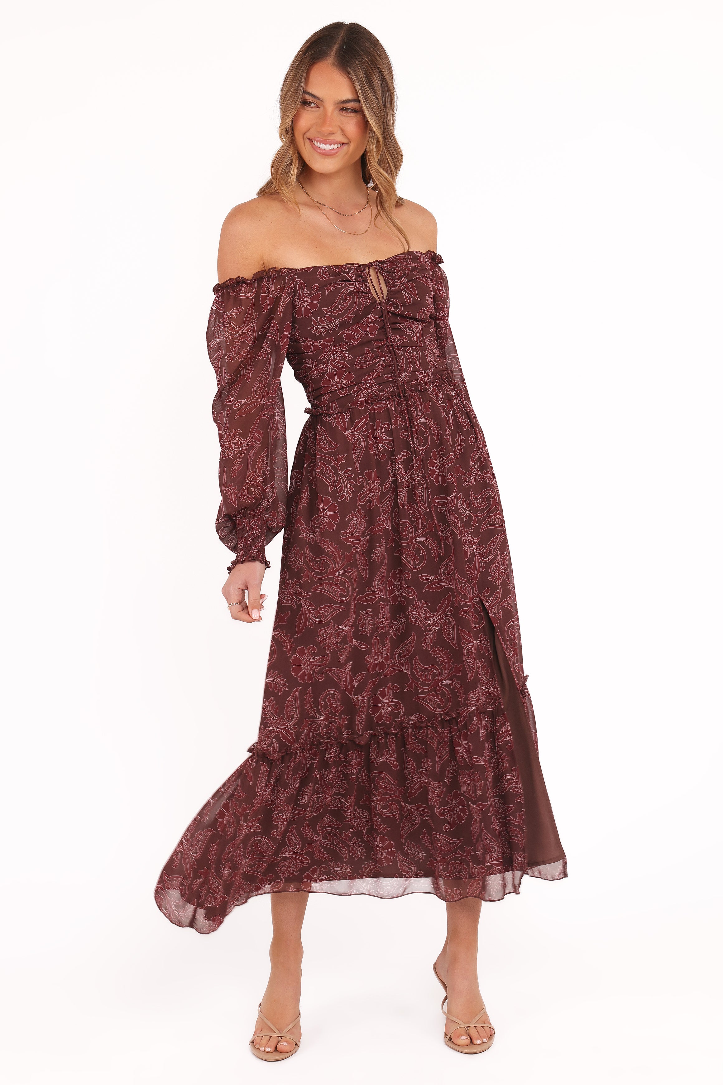 Keziah Long Sleeve Maxi Dress - Burgundy Paisley