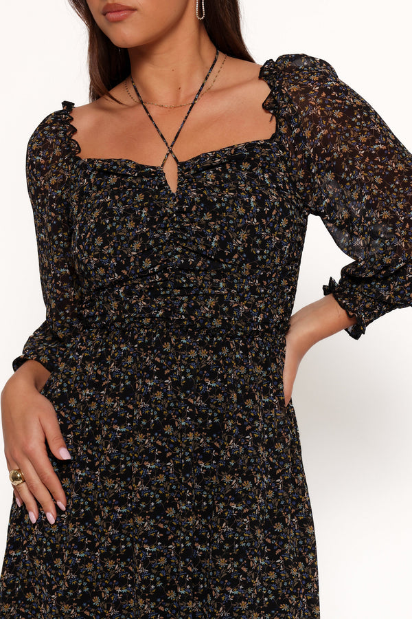 Keziah Long Sleeve Maxi Dress - Navy Ditsy Floral