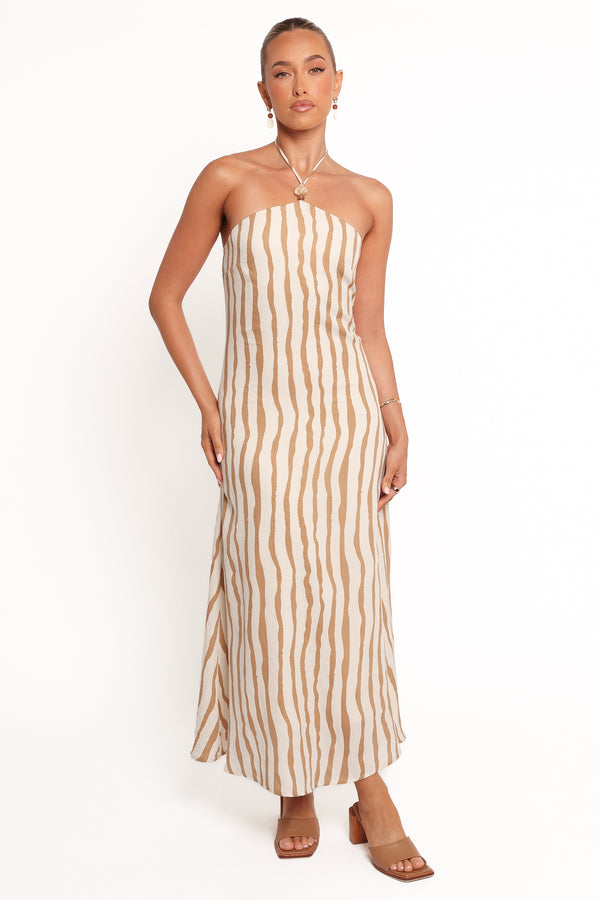 Kim Halter Maxi Dress - Tan Stripe