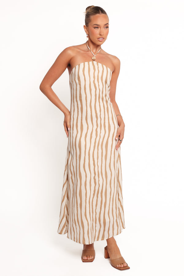 Kim Halter Maxi Dress - Tan Stripe