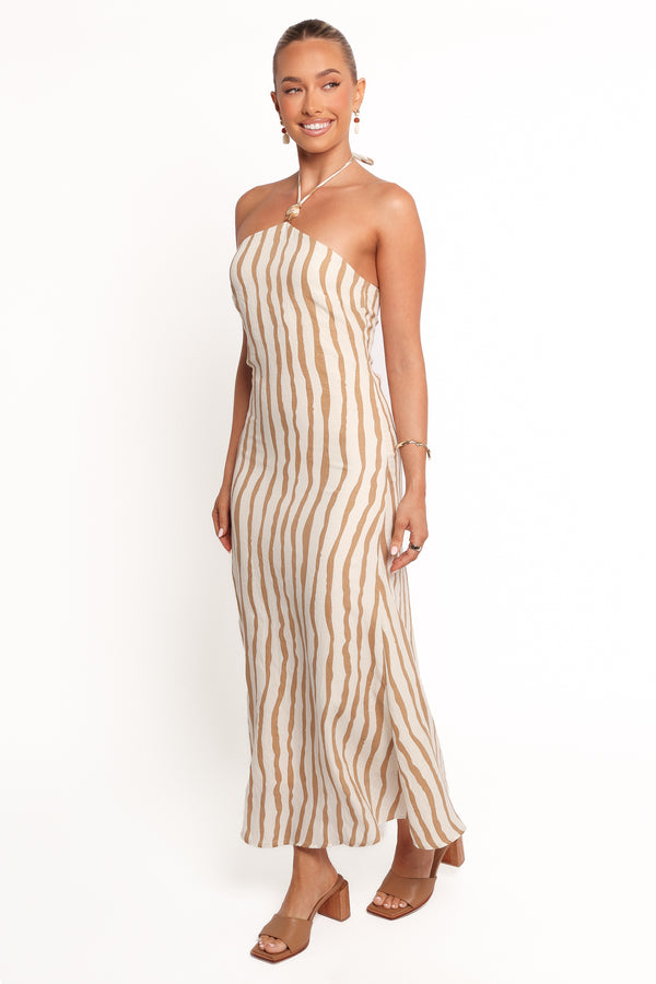 Kim Halter Maxi Dress - Tan Stripe