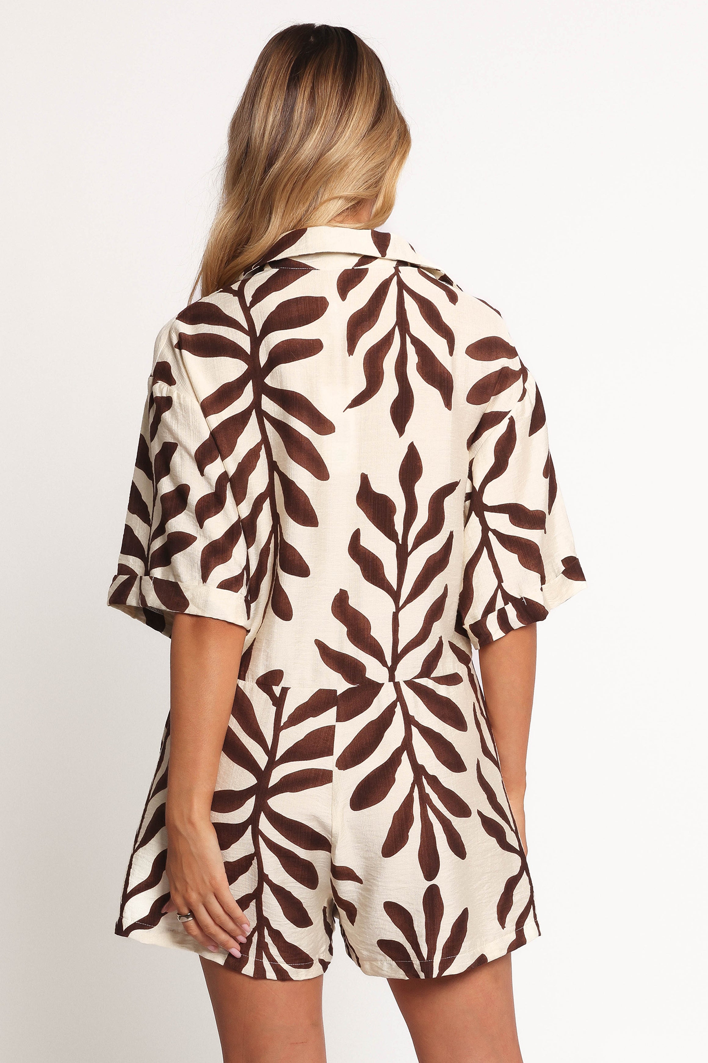 Kiya Drop Waist Romper - Brown Palm