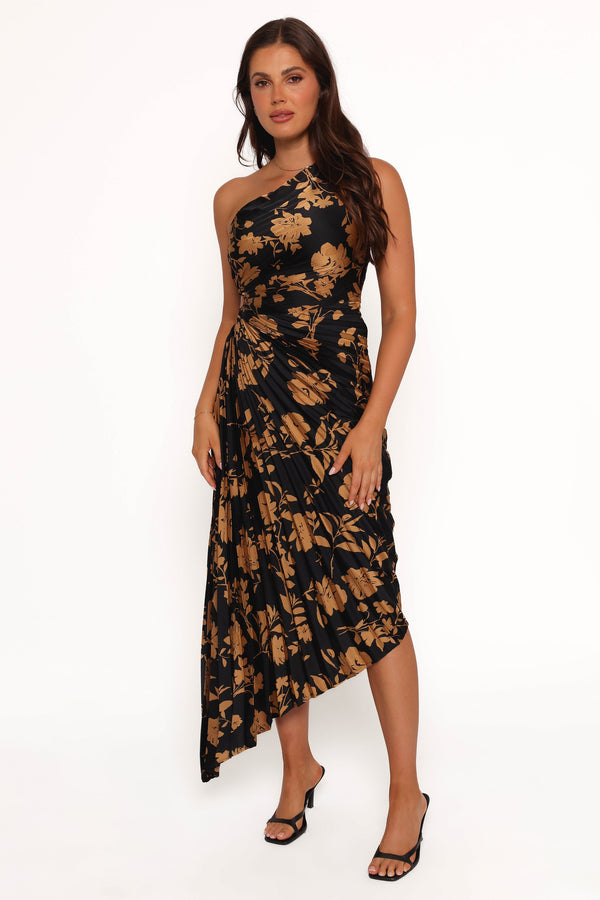 Kleo One Shoulder Maxi Dress - Black/Gold