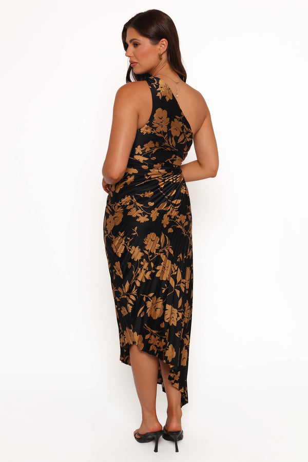 Kleo One Shoulder Maxi Dress - Black/Gold