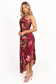 Kleo One Shoulder Maxi Dress - Burgundy Floral