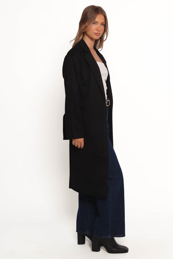 Kloss Tie Front Long Coat - Black