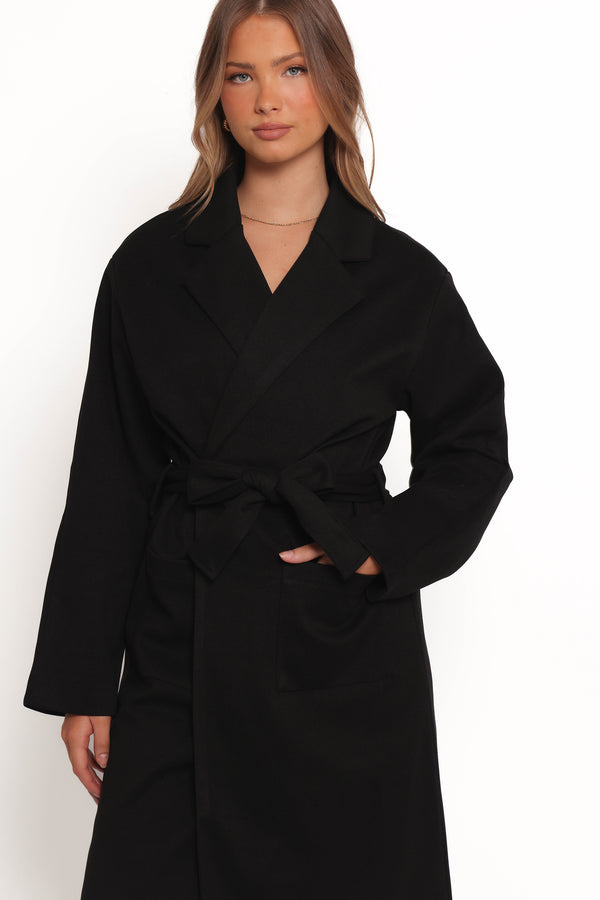 Kloss Tie Front Long Coat - Black