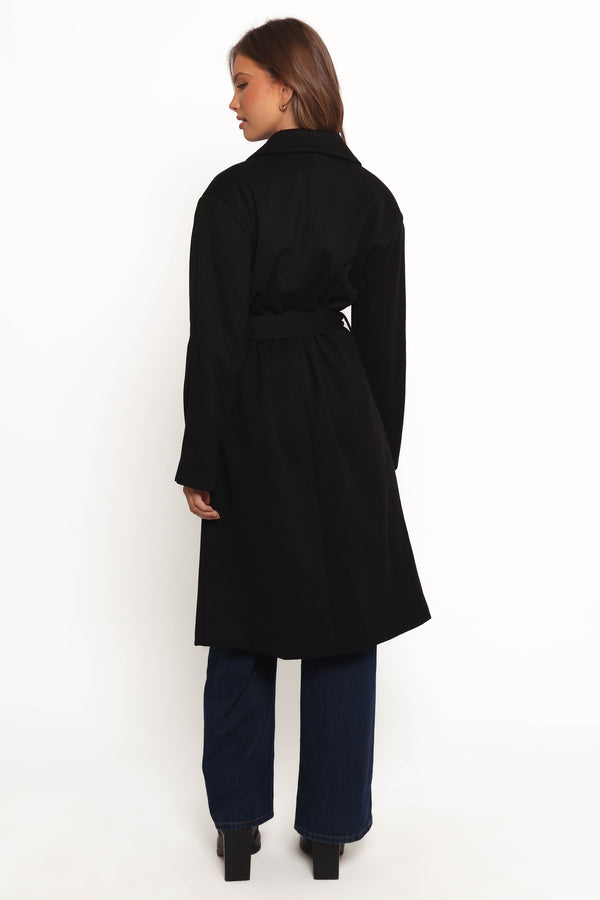 Kloss Tie Front Long Coat - Black