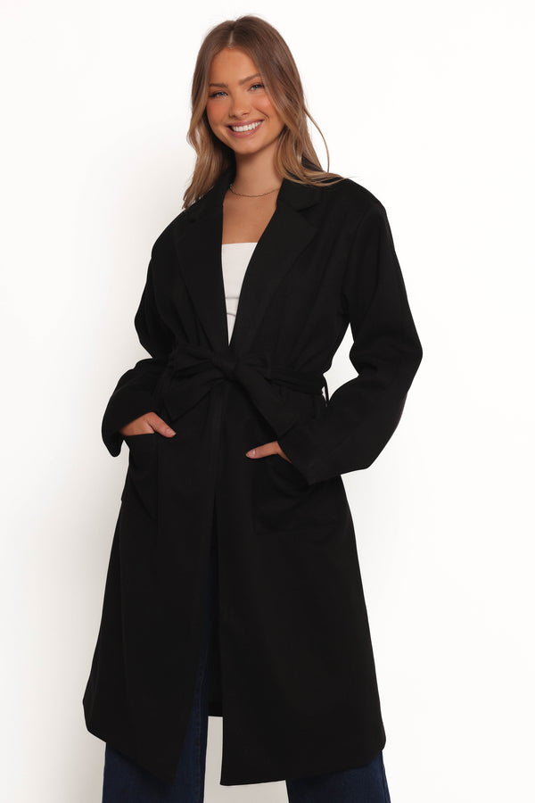 Kloss Tie Front Long Coat - Black