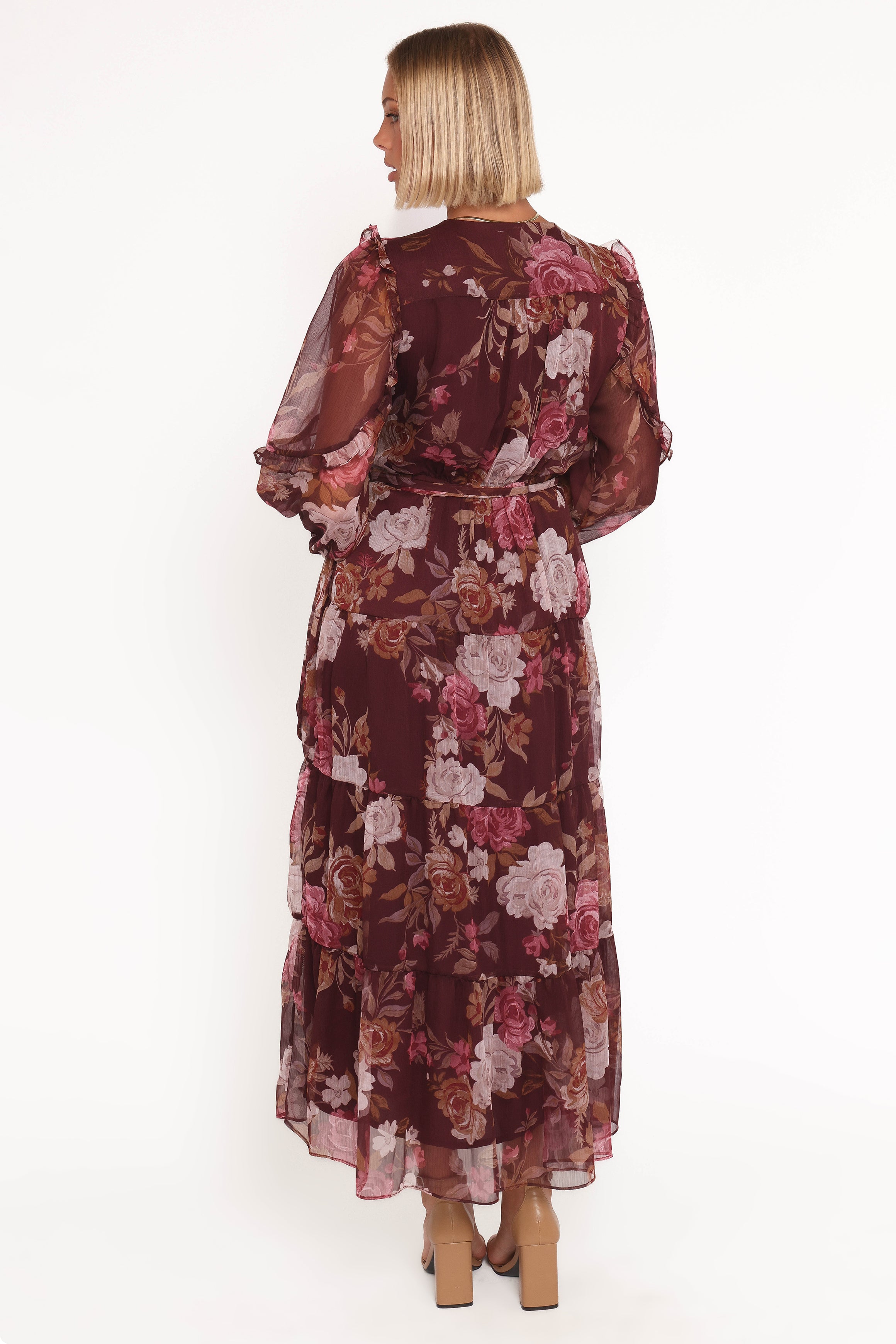 Korina Long Sleeve Maxi Dress - Burgundy Brandy Bloom