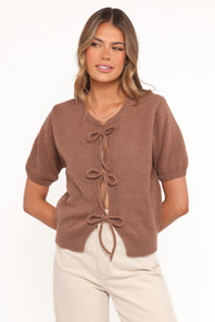 Koskie Tie Knit Top - Chocolate