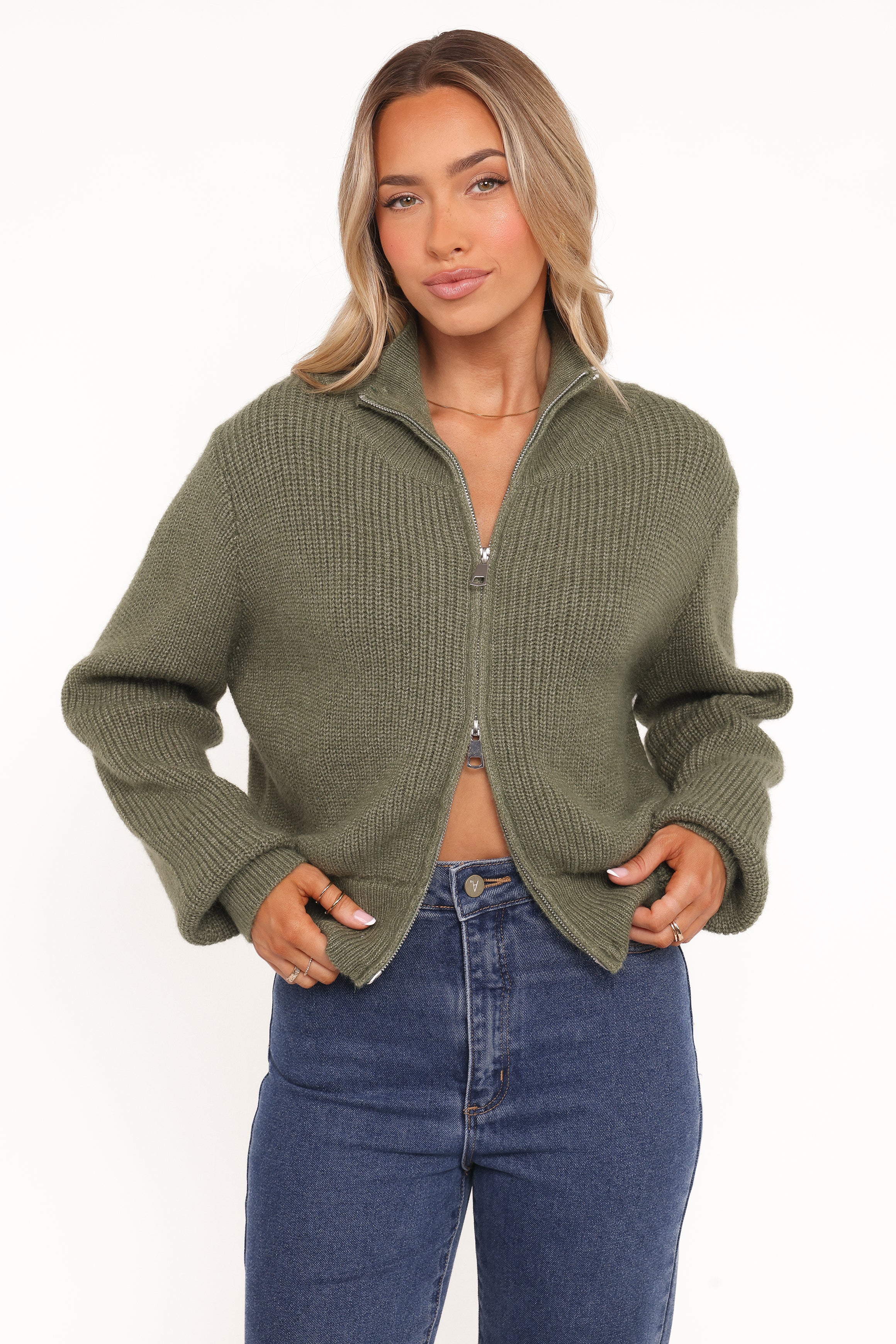 Kourtney Zip Cardigan - Olive