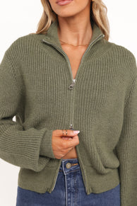 Kourtney Zip Cardigan - Olive