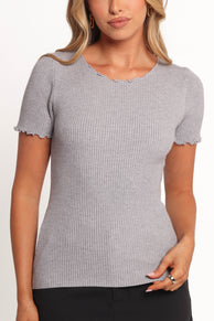 Kya Short Sleeve Knit Top - Light Grey