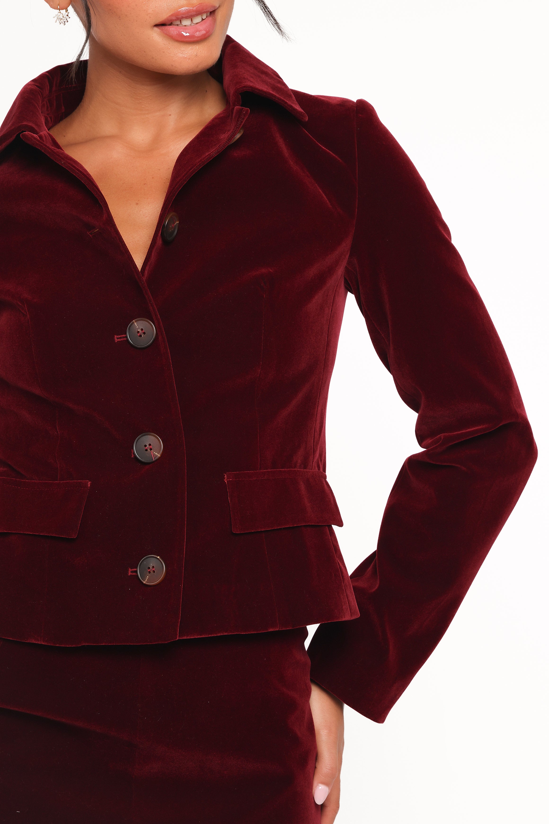 Lainey Velvet Cropped Jacket - Burgundy