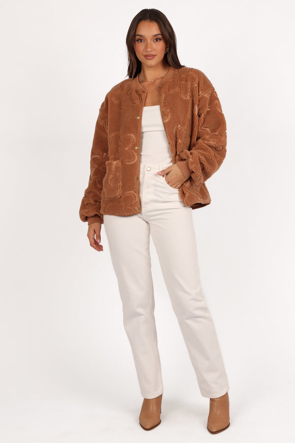 Lasky Flower Pattern Button Down Jacket - Camel