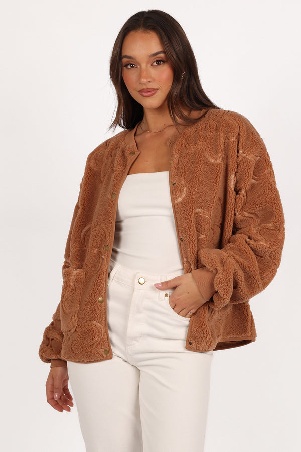 Lasky Flower Pattern Button Down Jacket - Camel