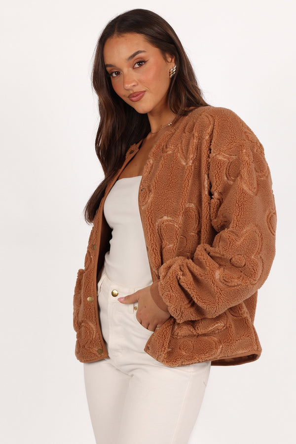 Lasky Flower Pattern Button Down Jacket - Camel