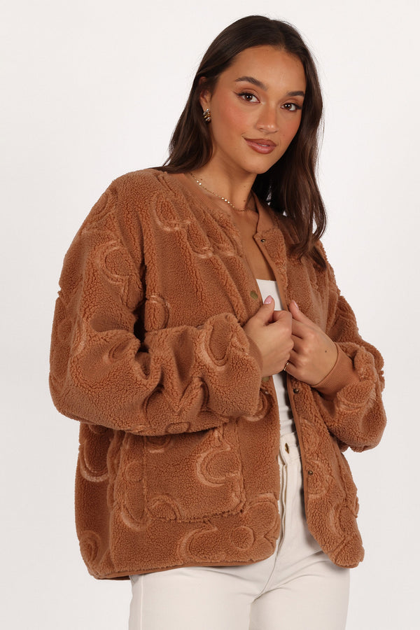 Lasky Flower Pattern Button Down Jacket - Camel