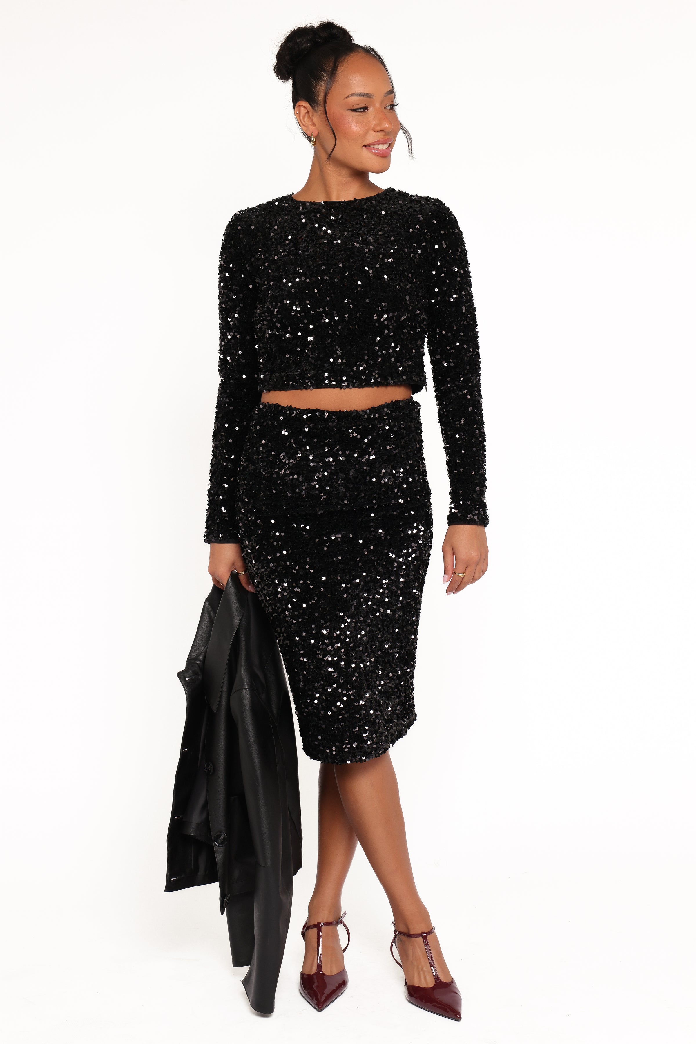 Leilani Midi Sequin Skirt - Black