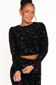Quinne Cropped Sequin Top - Black