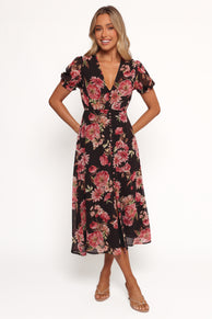 Logen Floral Midi Dress - Black Floral