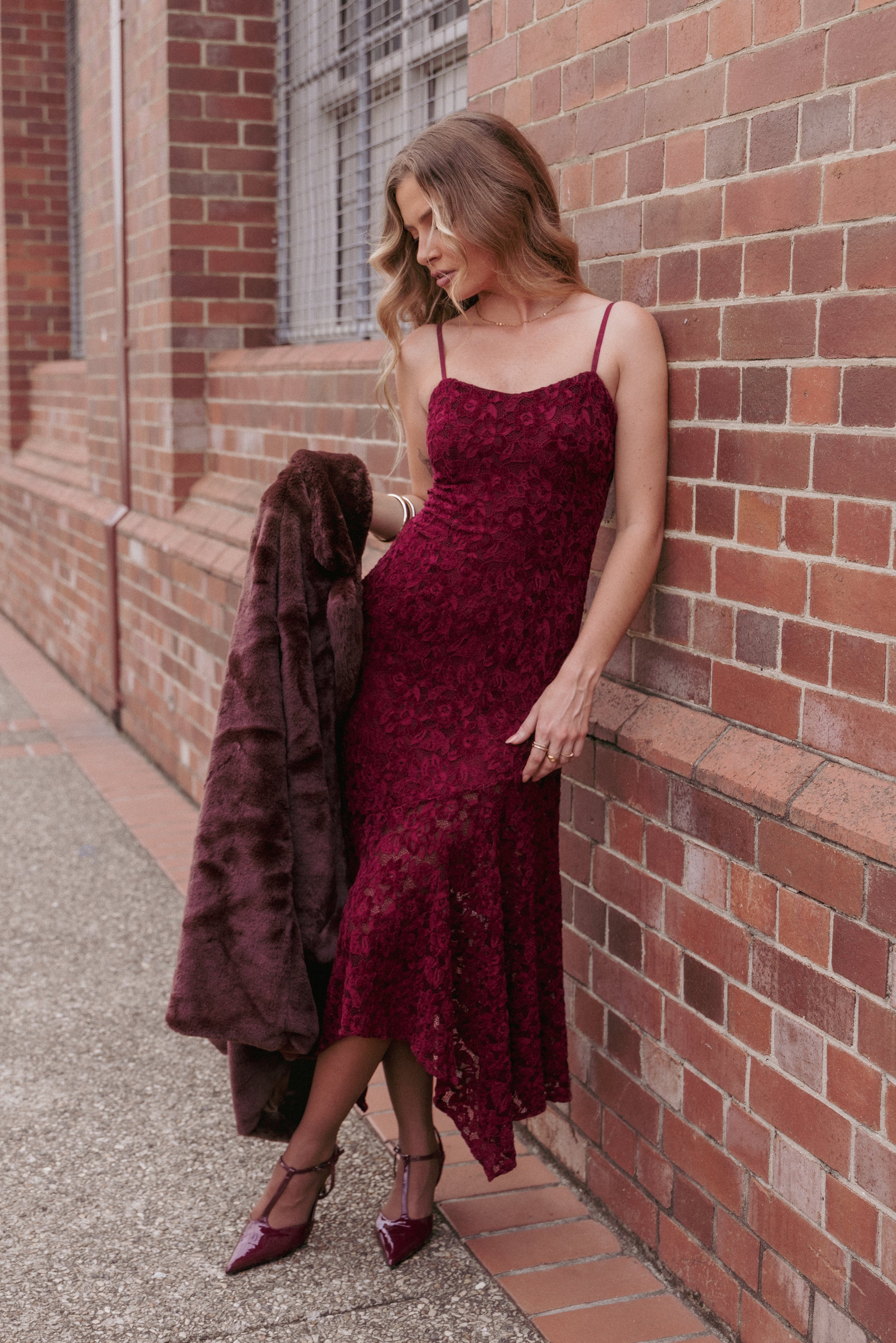 Lorde Midi Dress - Burgundy Lace